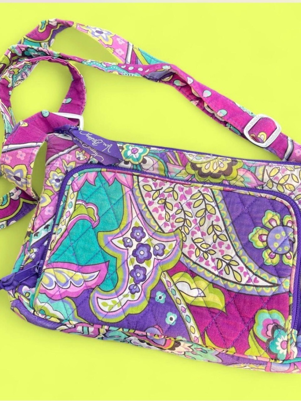 Vera Bradley Heather Bright Purple & Teal Paisley Quilted Crossbody